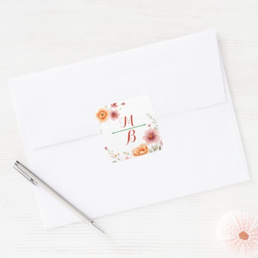 met monogram | herfstbruiloft vierkante sticker (Envelop)