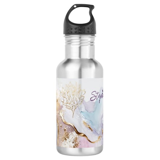 Met Monogram Paars Blauw Goud Waterverfwas Waterfles (Voorkant)