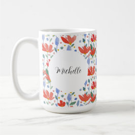 Met Monogram Waterverf Bloemen in Rood en Blauw Koffiemok