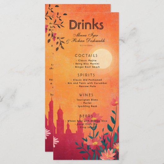 Met mooie tekst Drink kaart Sunset Serenade (Voorkant / Achterkant)