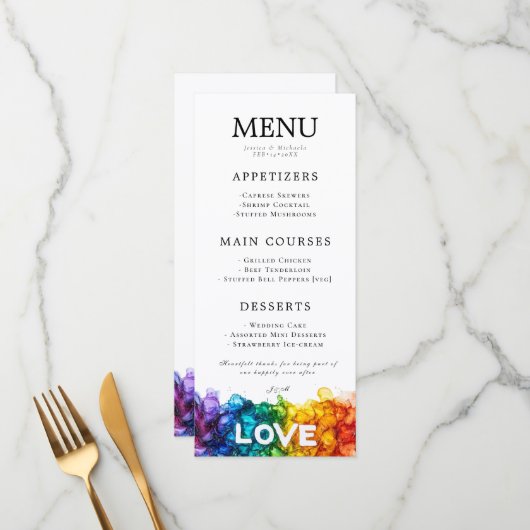 🌈 + Met mooie tekst LGBTQ geschilderd met liefde Menu (Voorkant / Achterkant in situ)