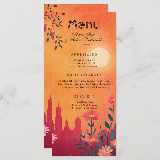Met mooie tekst Menukaart Sunset Serenade (Voorkant / Achterkant)