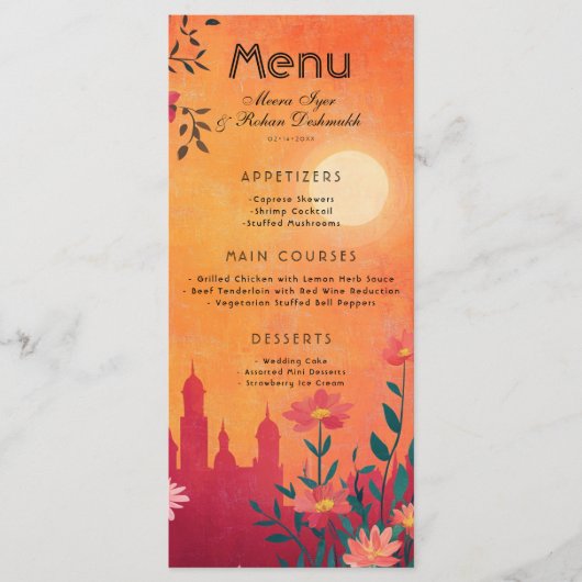 Met mooie tekst Menukaart Sunset Serenade (Voorkant)