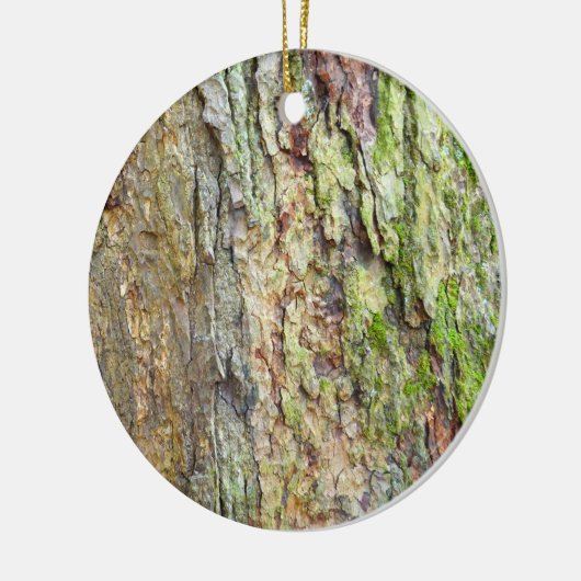 met mos bedekte boomschors keramisch ornament (Links)