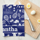 Met naam 🎾 blauw en witte 🎾 theedoek (Quarter Fold)