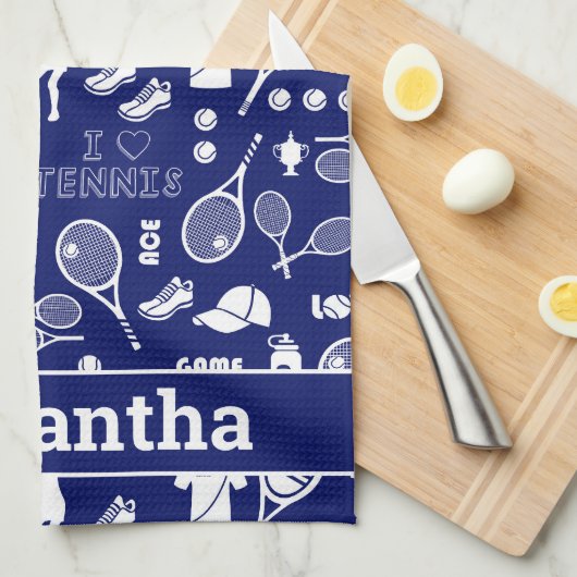 Met naam 🎾 blauw en witte 🎾 theedoek (Quarter Fold)