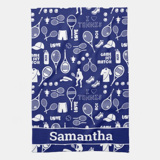 Met naam 🎾 blauw en witte 🎾 theedoek (Verticaal)