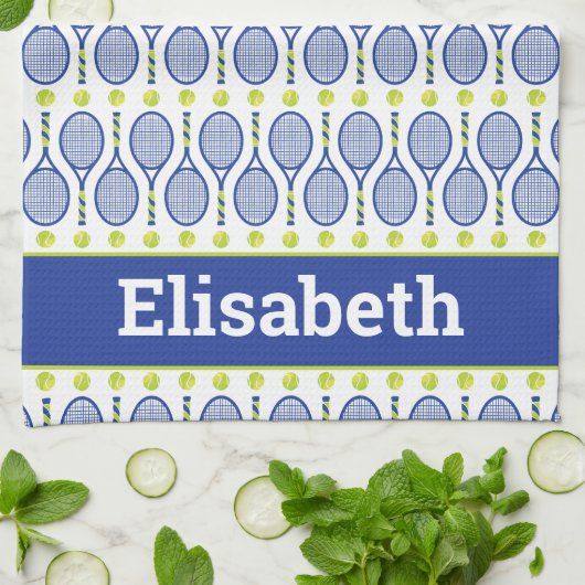 Met naam 💙 blauw, groen, wit 🎾 theedoek (Gevouwen)