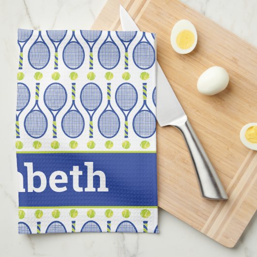 Met naam 💙 blauw, groen, wit 🎾 theedoek (Quarter Fold)