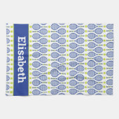 Met naam 💙 blauw, groen, wit 🎾 theedoek (Horizontaal)