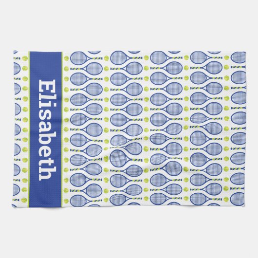 Met naam 💙 blauw, groen, wit 🎾 theedoek (Horizontaal)