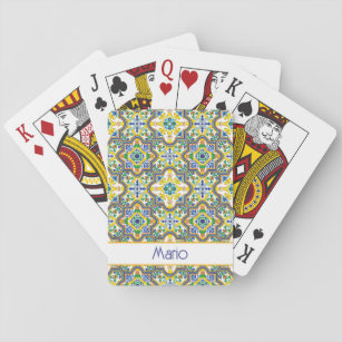 Met naam 💛 💙 bruin en geel Azulejos Pokerkaarten