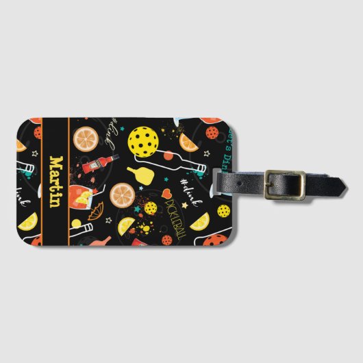 Met naam Dinks en 🍾 🥂 drinken - pickleball Lugga Bagagelabel (Voorkant (horizontaal))