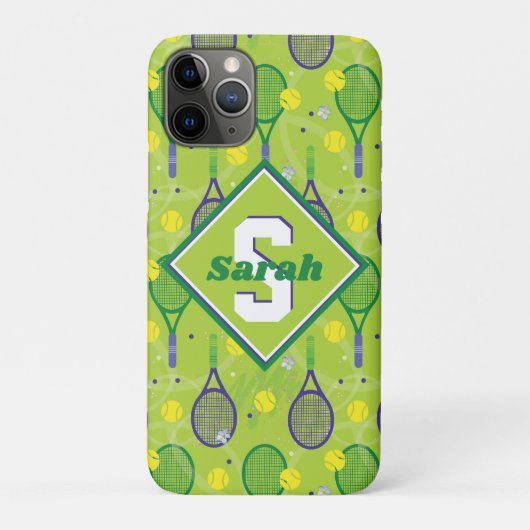 Met naam en initiaal, groene en paarse tennisracke Case-Mate iPhone case (Achterkant)