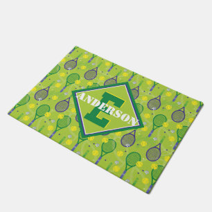 Met naam en initiaal, groene en paarse tennisracke deurmat