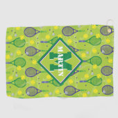 Met naam en initiaal, groene en paarse tennisracke golfhanddoek (Horizontaal)
