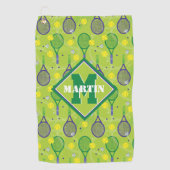 Met naam en initiaal, groene en paarse tennisracke golfhanddoek (Voorkant)