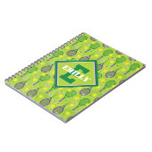 Met naam en initiaal, groene en paarse tennisracke notitieboek (Linkerzijde)