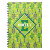 Met naam en initiaal, groene en paarse tennisracke notitieboek (Voorkant)