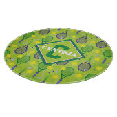 Met naam en initiaal, groene en paarse tennisracke snijplank (Hoek)