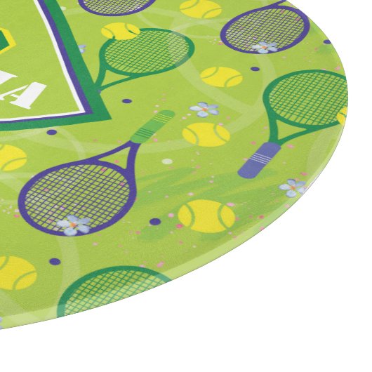 Met naam en initiaal, groene en paarse tennisracke snijplank (Hoek)