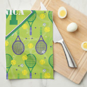 Met naam en initiaal, groene en paarse tennisracke theedoek (Quarter Fold)