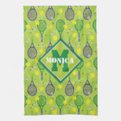 Met naam en initiaal, groene en paarse tennisracke theedoek (Verticaal)