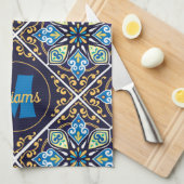 Met naam en initiaal Oriental tegels, Azulejos Theedoek (Quarter Fold)