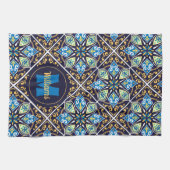 Met naam en initiaal Oriental tegels, Azulejos Theedoek (Horizontaal)