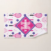 Met naam en initiaal, roze en paarse tennisrackets bad handdoek (Handdoek)