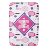 Met naam en initiaal, roze en paarse tennisrackets badmat (Voorkant Verticaal)