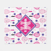 Met naam en initiaal, roze en paarse tennisrackets fleece deken (Voorkant (Horizontaal))
