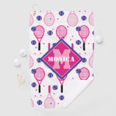 Met naam en initiaal, roze en paarse tennisrackets golfhanddoek (Insitu)