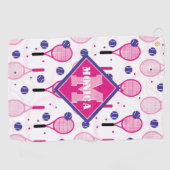 Met naam en initiaal, roze en paarse tennisrackets golfhanddoek (Horizontaal)
