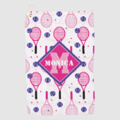 Met naam en initiaal, roze en paarse tennisrackets golfhanddoek (Voorkant)