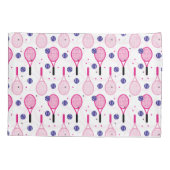 Met naam en initiaal, roze en paarse tennisrackets kussensloop (Achterkant)