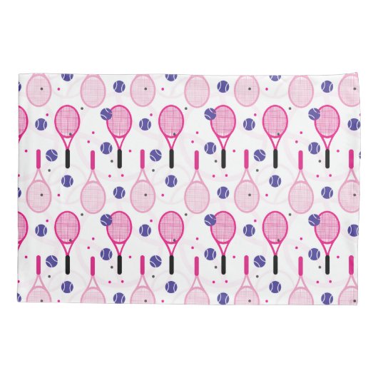 Met naam en initiaal, roze en paarse tennisrackets kussensloop (Achterkant)