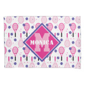 Met naam en initiaal, roze en paarse tennisrackets kussensloop (Voorkant)