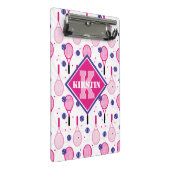 Met naam en initiaal, roze en paarse tennisrackets mini klembord (Schuin)