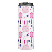 Met naam en initiaal, roze en paarse tennisrackets thermosbeker (Achterkant)
