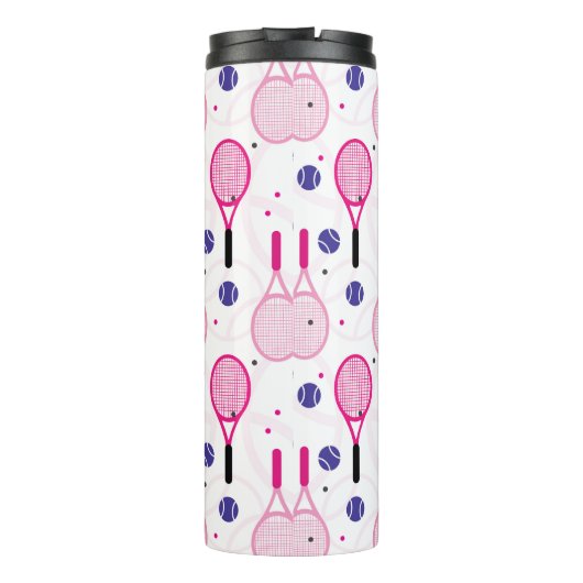 Met naam en initiaal, roze en paarse tennisrackets thermosbeker (Achterkant)
