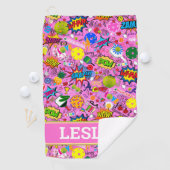 Met naam 😍 gemengde pickleball roze golfhanddoek (Insitu)