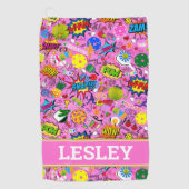 Met naam 😍 gemengde pickleball roze golfhanddoek (Voorkant)