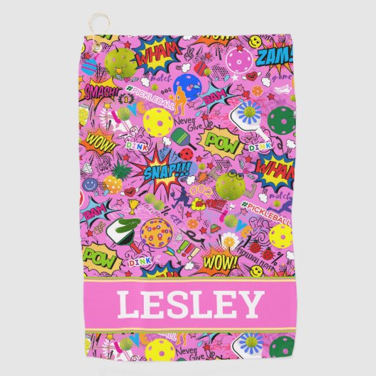 Met naam 😍 gemengde pickleball roze golfhanddoek (Voorkant)