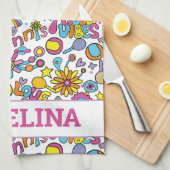 Met naam 🎾 groovy pastel tennis theedoek (Quarter Fold)