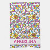 Met naam 🎾 groovy pastel tennis theedoek (Verticaal)