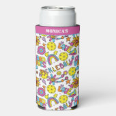 Met naam, Groovy, retro 90, wit Seltzer Blikjeskoeler (Seltzer Achterkant)