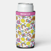 Met naam, Groovy, retro 90, wit Seltzer Blikjeskoeler (Seltzer Voorkant)