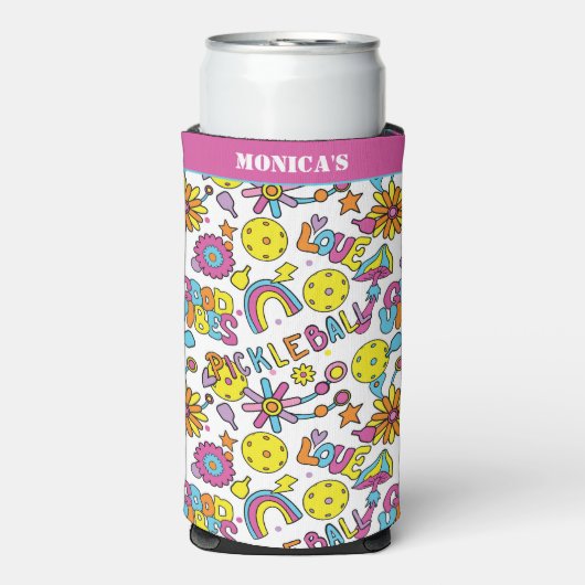 Met naam, Groovy, retro 90, wit Seltzer Blikjeskoeler (Seltzer Voorkant)