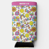 Met naam, Groovy, retro 90, wit Seltzer Blikjeskoeler (Achterkant)